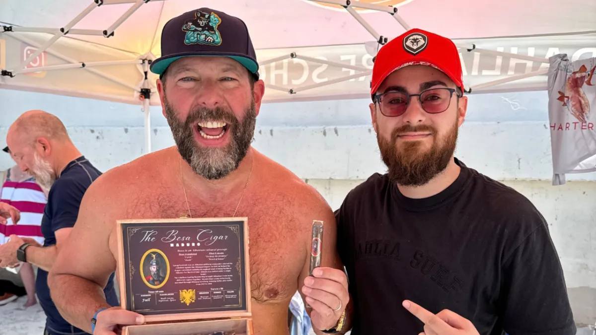 Bert Kreischer with Alex Gonzalez from Besa Cigars