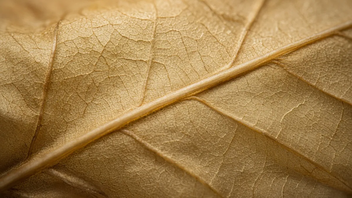 Close-up of a golden Connecticut shade cigar wrapper leaf showing its fine veins.