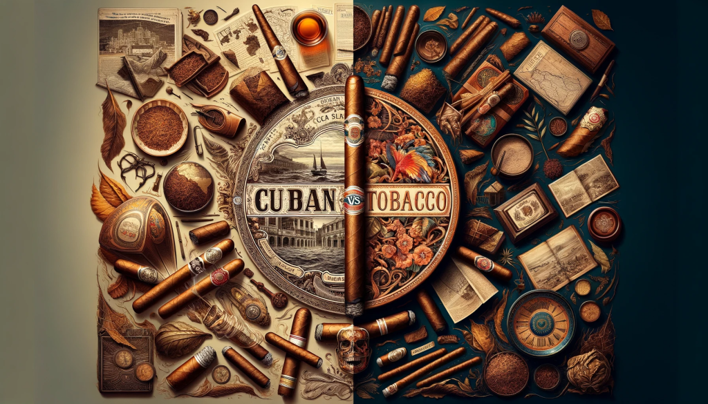 A refined and artistic cover photo for an article about the differences between Cuban tobacco and New World tobacco in premium cigars. The image shoul