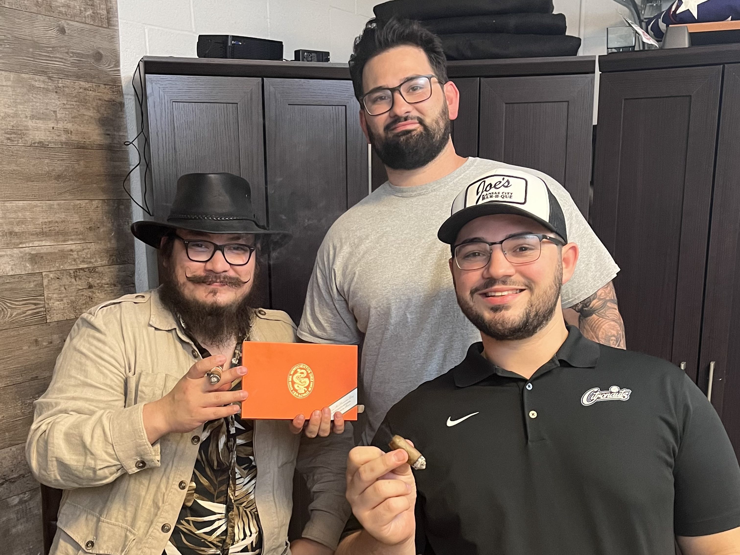 Zach and Mark with Manolo Santiago from Casa 1910 Cigars, post Cigar Guys Podcast.