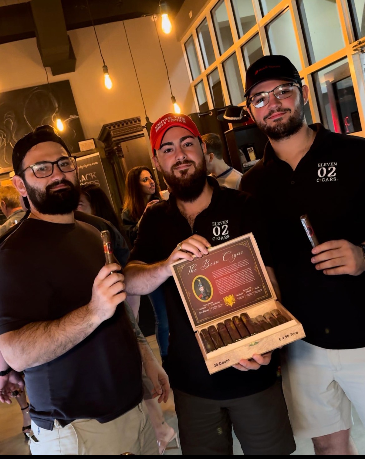 Mark, Alex, and Zach with The Besa Cigar at Blend & Barrel